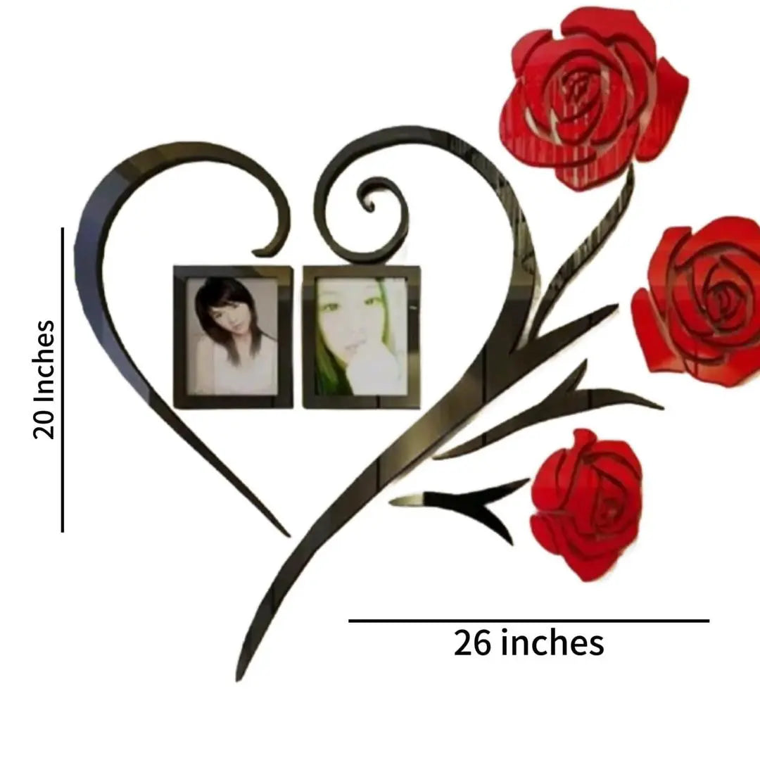 Heart Shaped Red Flower Wooden Wall Art with Photo Frame Sohni Diwar