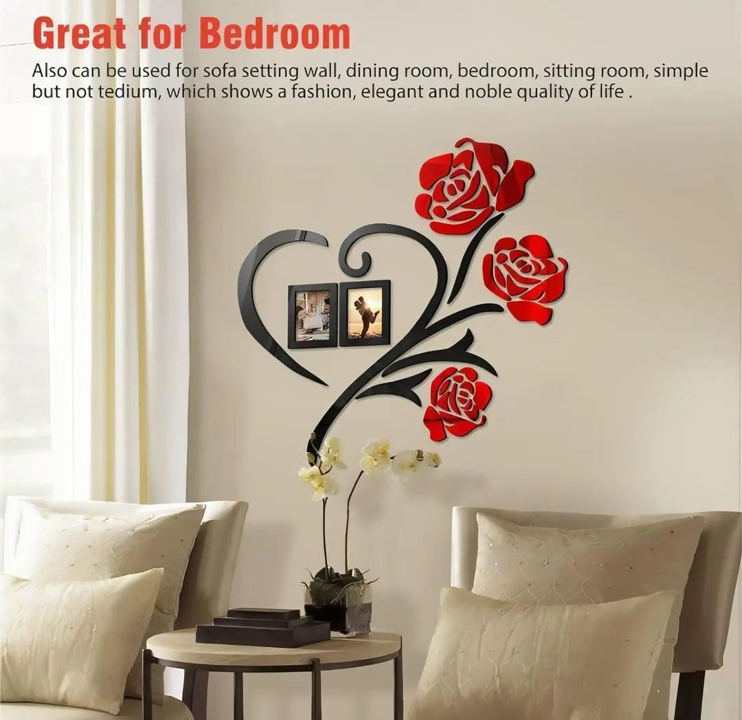 Heart Shaped Red Flower Wooden Wall Art with Photo Frame Sohni Diwar